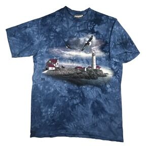 Vtg 90's The Mountain MD Blue Tie Dye Lighthouse Eagles Ocean Nature NWT